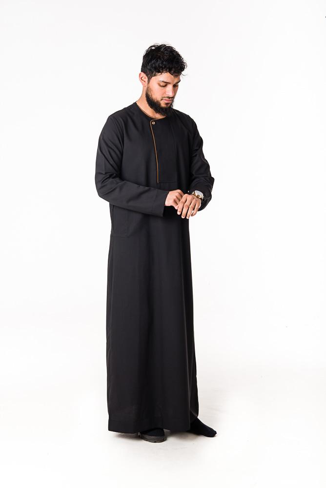 Black Piping Stud Thobe