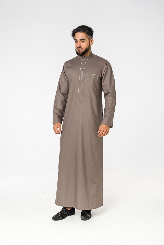 Grey Embroidery Collar Thobe