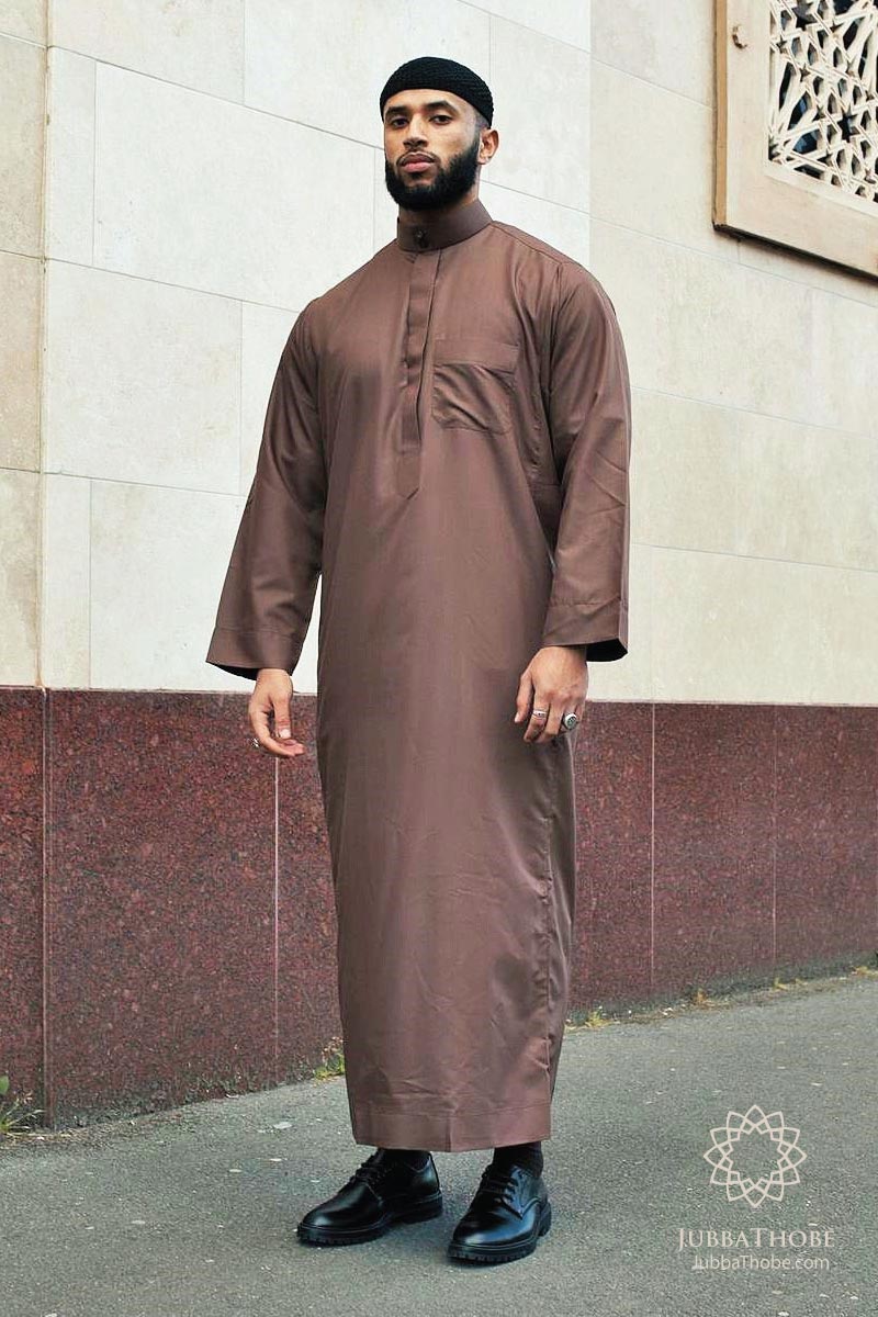 Men's Thoube Jubba Kandoorah Islamic Prayer Gown - Oxford Style Collar, Saudi Arabian Style, Cotton Polyester Blend (Size 52-62)