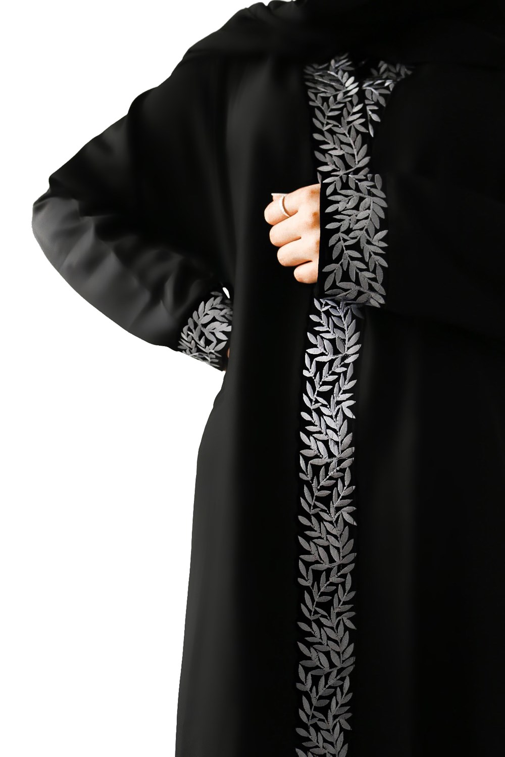 Grey Leaf Embroidery Abaya