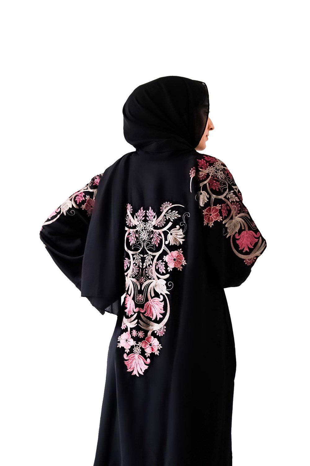 Pink Floral Embroidery Abaya