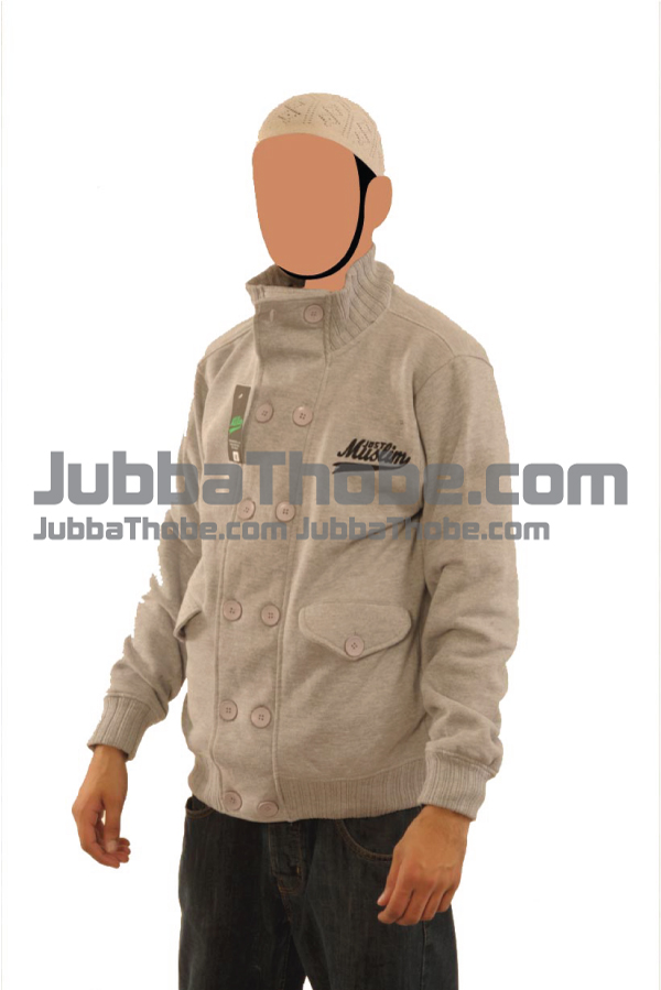 Grey Fashion Button Islamic Jacket