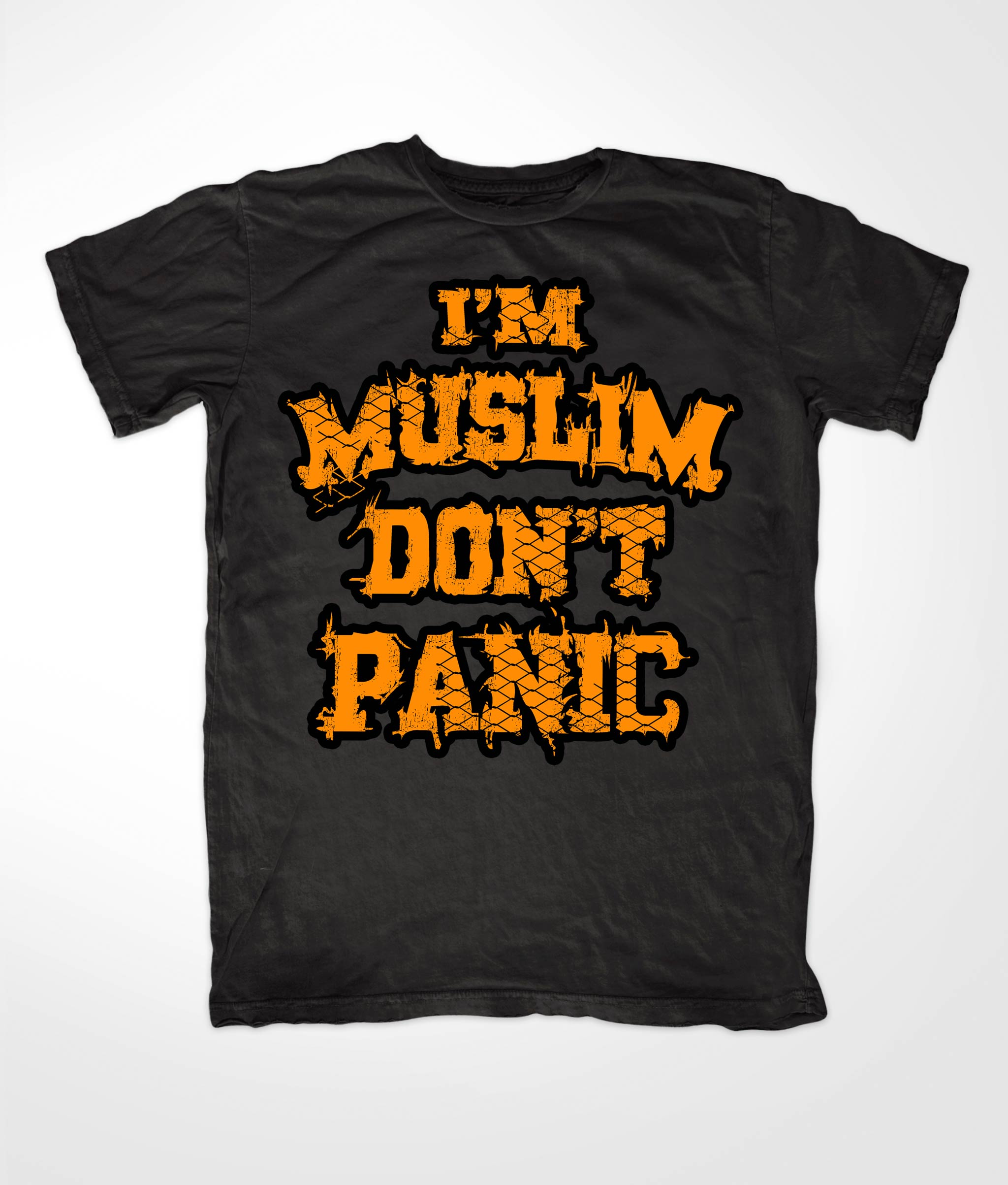 Im Muslim Dont Panic Orange on Black Tee