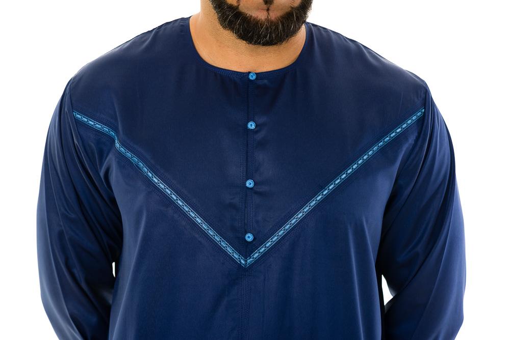 light mens omani thobe blue embrodary jubba chest