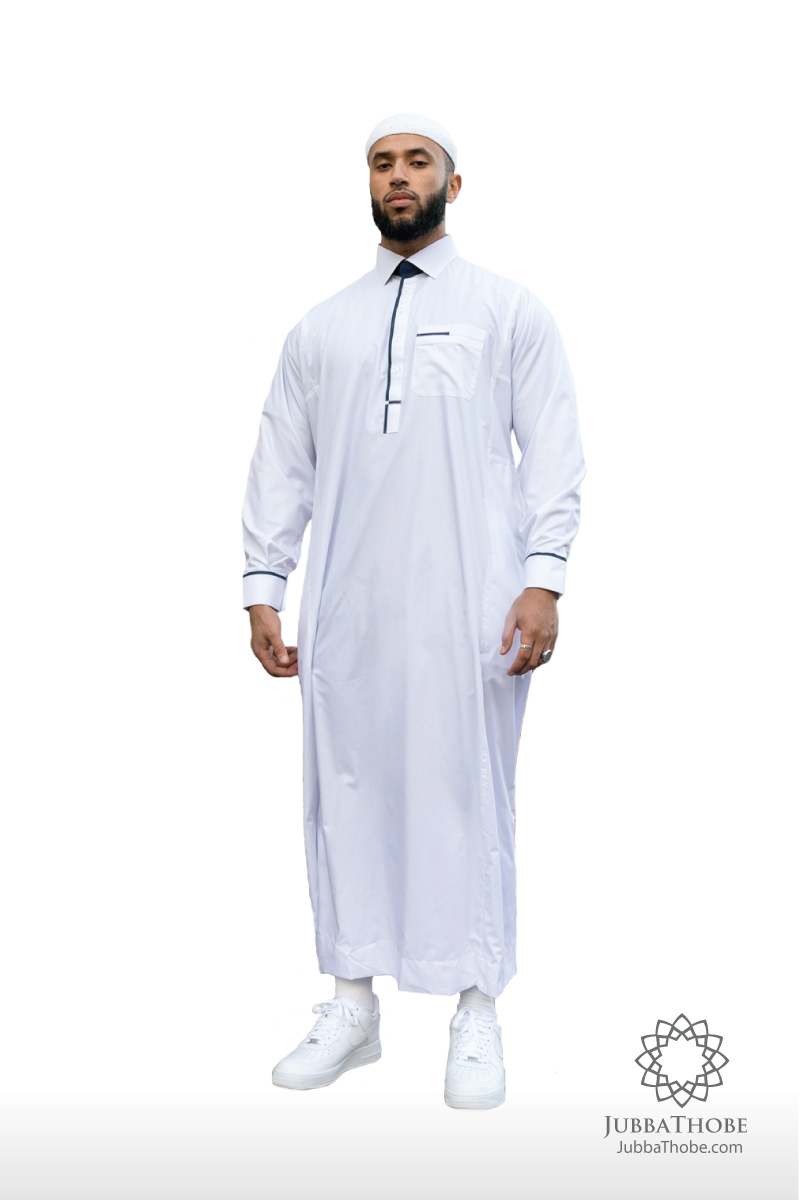 White Jubba Blue Piping