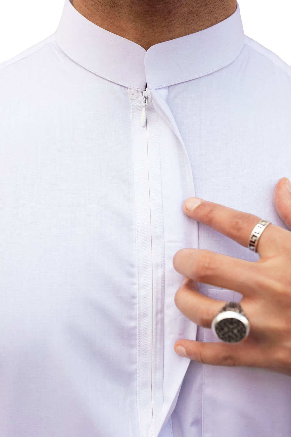 white jubbah with blue design