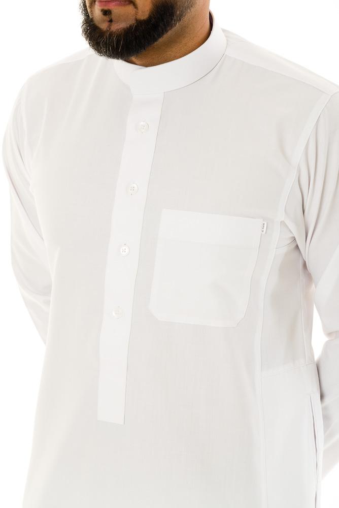 white saudi collar jubba with pocket
