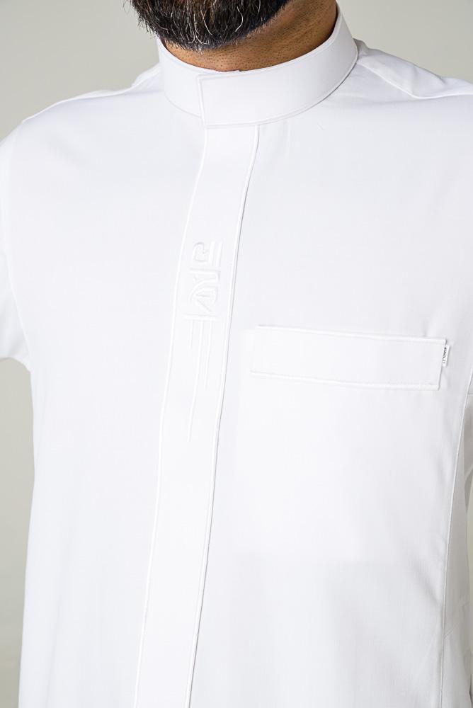 white saudi embroidery collar thobe chest