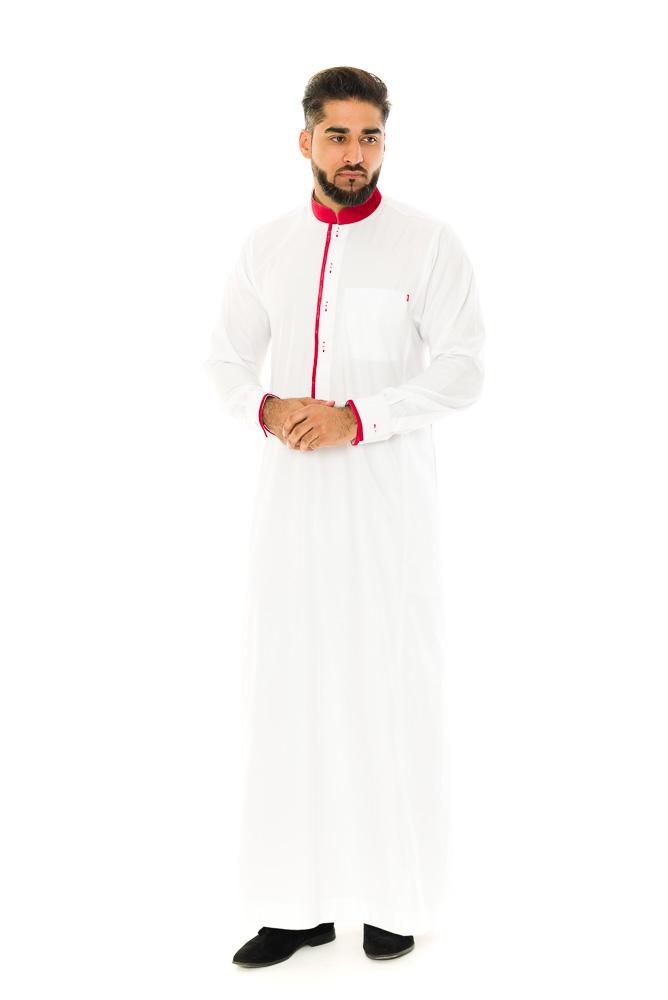 White Thobe Pink Velvet Trim